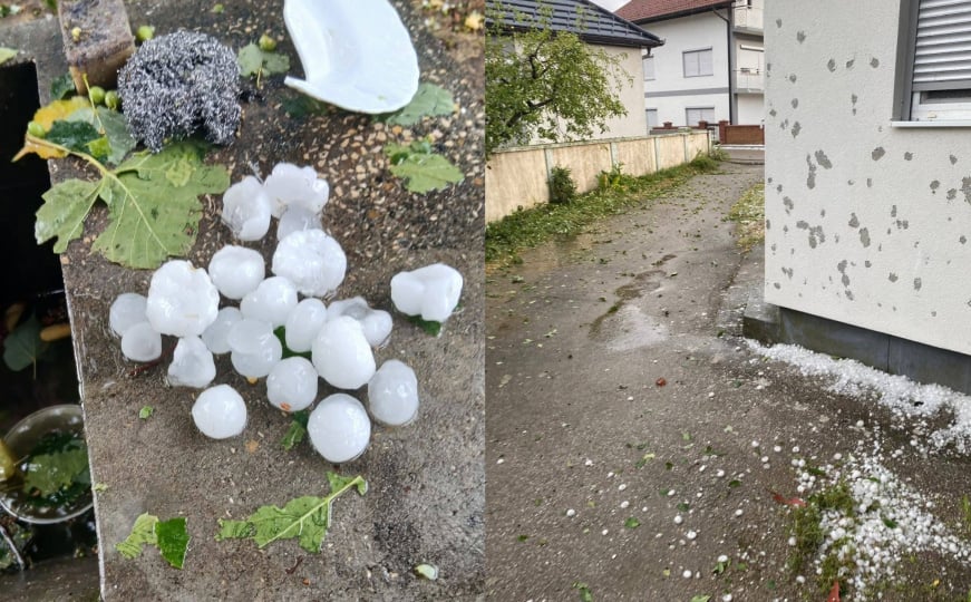 Snažan grad zahvatio Brčko: Led veličine oraha oštetio krovove, fasade, automobile…